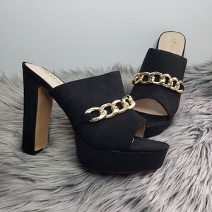 Black platform chained heel